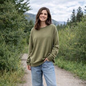 Frank and Oak Olive Green Lightweight Knit Sweater, Men’s, Unisex